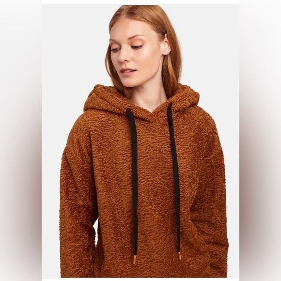 J.O.A. Sherpa Hoodie Maple Brown Fleece Drawstring Relaxed Fit Small - Picture 1 of 8